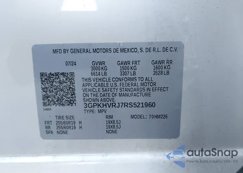 2024 Honda Prologue Ex z USA, uszkodzony, nr VIN 3GPKHVRJ7RS521960